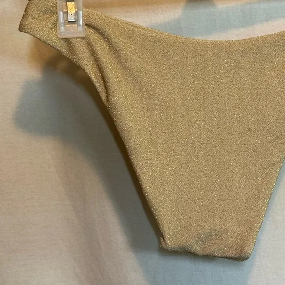 AA-574 Aerie‎ NWOT Cheeky Metallic Gold Summer Swim Bottoms Size L - Picture 5 of 11